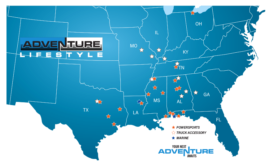 Adventure Lifestyle family of dealerships map